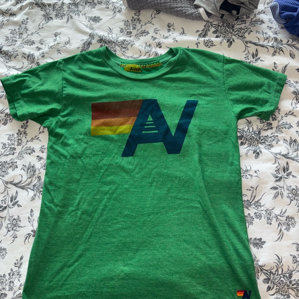 Aviator Nation Green Tee with Rainbow Logo